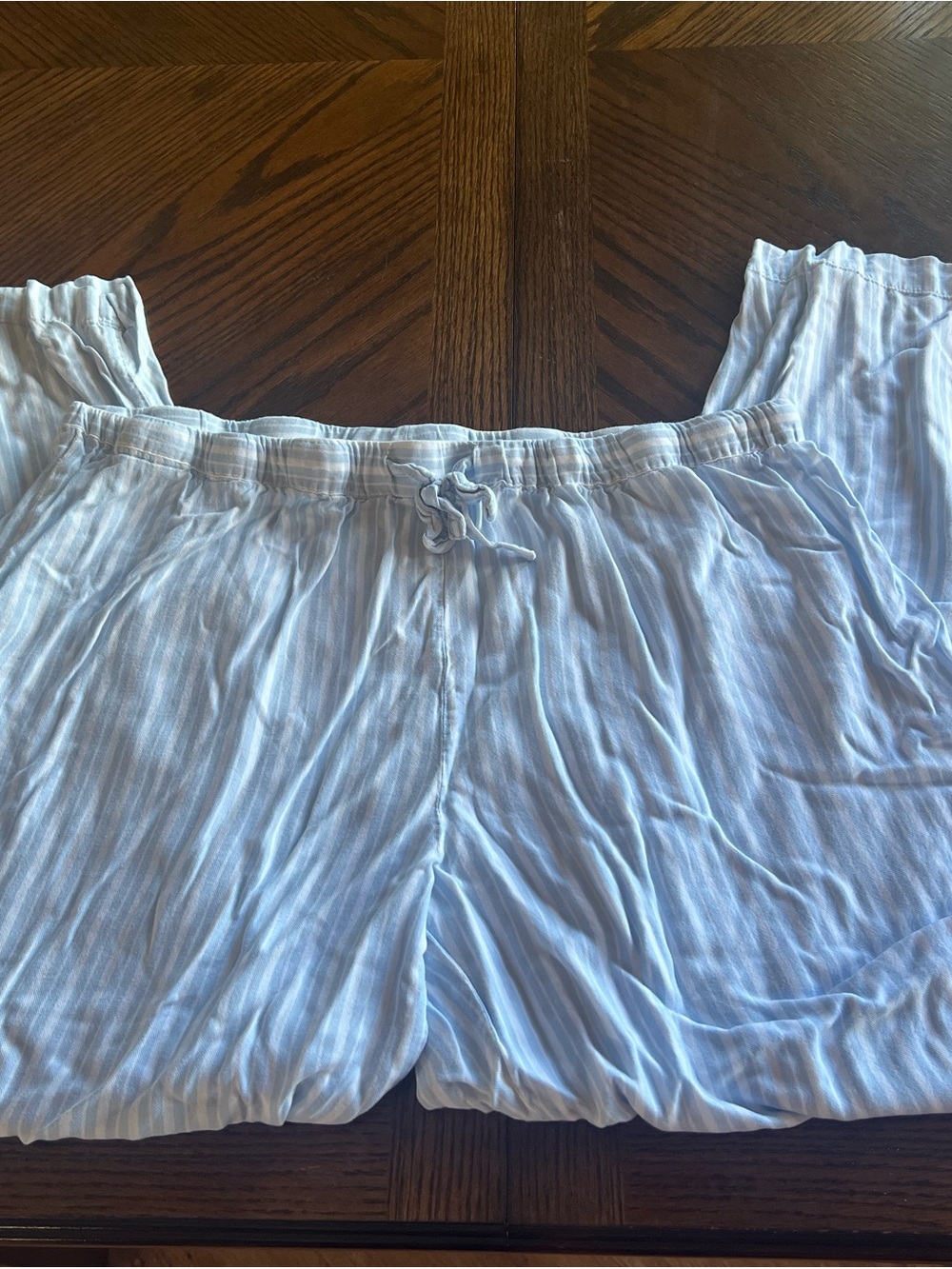 Women's Spring Blue Striped Pajama Pants with Drawstring